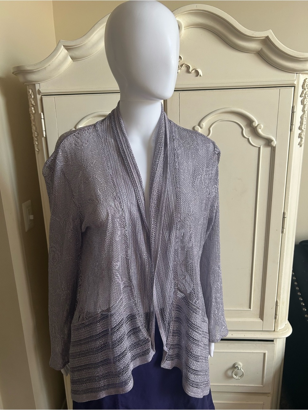 Light Lavender Draped Open-Front Women's Cardigan 14